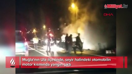 Seyir halindeki otomobil alev alev yandı