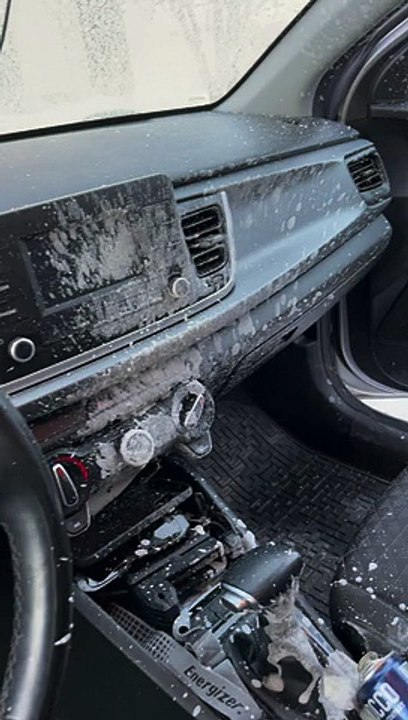 Aftermath of Energy Drink Explosion in Car in Freezing Temps