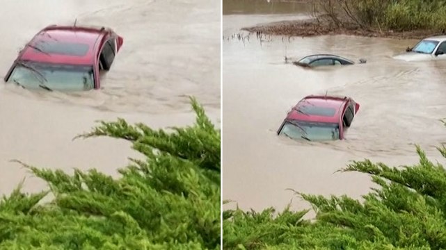 Vehicles left submerged in Morro Bay floodwater as storm hits California