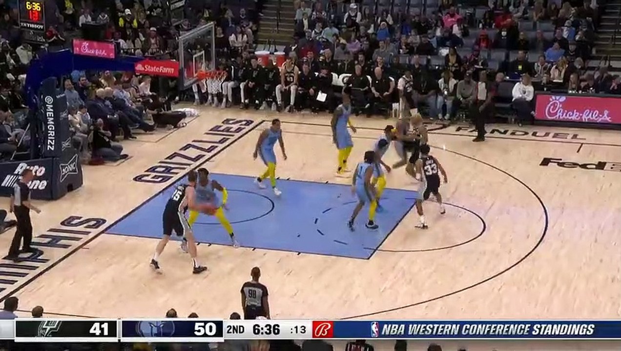 Jaren Jackson Jr blocks back to back shots, on opposite sides of the rim, with his left hand