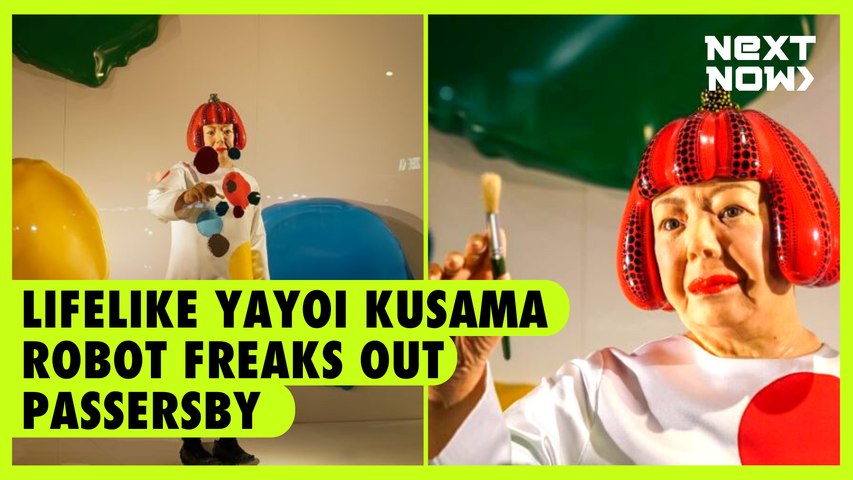 Lifelike Yayoi Kusama robot freaks out passersby