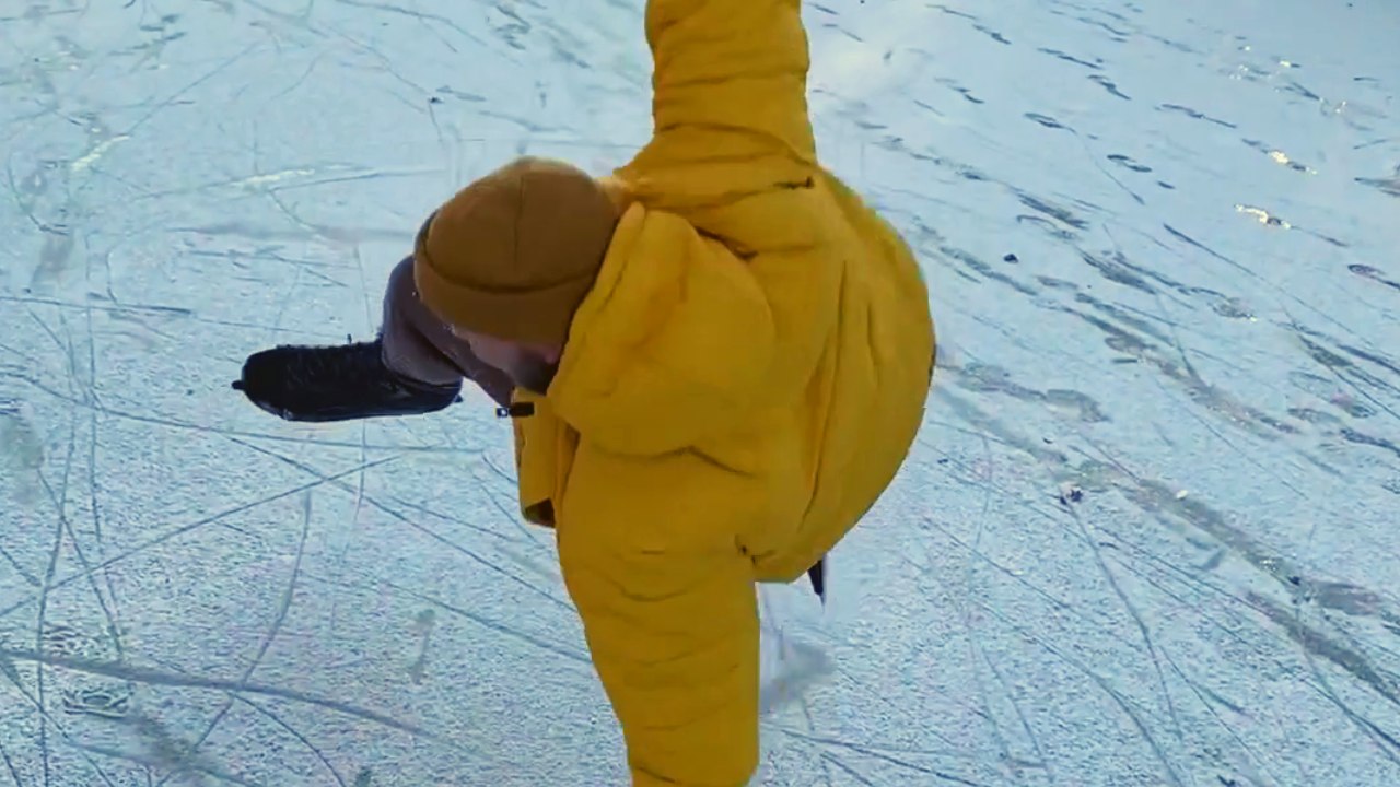 Guy acting cocky while skating on frozen river experiences a THUDDING fall