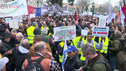 Tải video: Regantes y políticos protestan en Madrid contra los recortes del trasvase Tajo-Segura