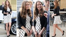 HER BUMP SHOWED! Kate Middleton Works Spring Style In Topshop Monochrome Polka Dot Dress