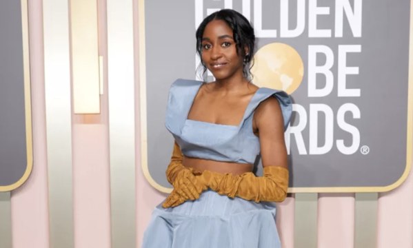 Ayo Edebiri Added Contrasting Opera Gloves to Her 2023 Golden Globes Gown