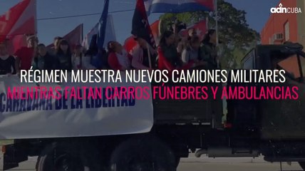 Régimen muestra nuevos camiones militares mientras faltan carros fúnebres y ambulancias