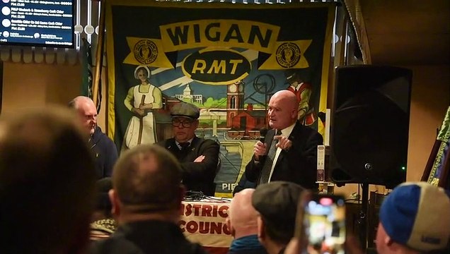 RMT general secretary Mick Lynch speaks in Wigan