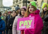 Members of the EIS demonstrate outside Bute House in Edinburgh as teachers from secondary schools around Scotland are shut as members of the EIS and SSTA unions take strike action