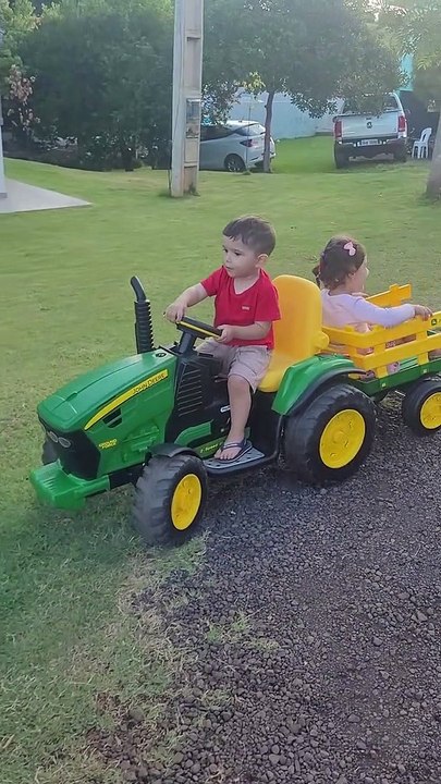 Little Boy Loses Cousin in Tight Turn on Toy Tractor