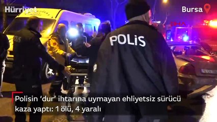 Polisin 'dur' ihtarına uymayan ehliyetsiz sürücü kaza yaptı