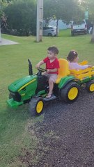 Little Boy Loses Cousin in Tight Turn on Toy Tractor