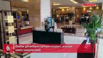 Çalışanlara kızdı, aracıyla otele daldı