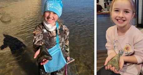 Le jour de Noël, cette fillette a trouvé une dent de requin mégalodon alors qu'elle cherchait des fossiles