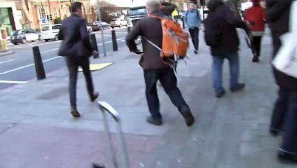 Egg-thrower scrambles out of court after guilty plea