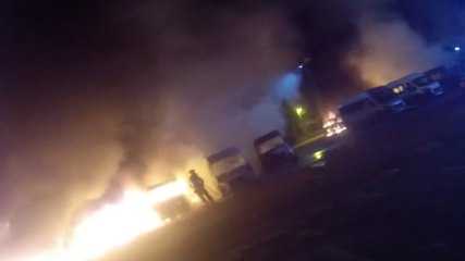 Video captures firefighters battling blaze as arsonist is jailed for setting 20 vehicles alight