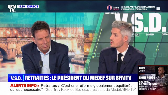 Geoffroy Roux de Bézieux (Medef) sur les retraites: On sera vigilant à ce qui se passera au Parlement