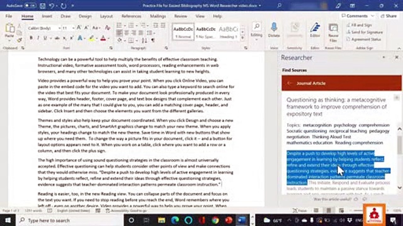 Easiest Bibliography Creator - Microsoft Word Researcher for Word 365