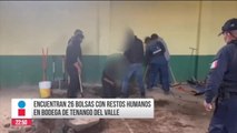 Encuentran 26 bolsas con restos humanos en bodega de Tenango del Valle
