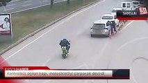 Samsun'da kontrolsüz açılan kapı, motosikletliyi çarparak devirdi