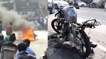 Gwalior news : अपनी न्यू बाइक को शोरूम के बाहर ले जाकर युवक ने लगा दी आग