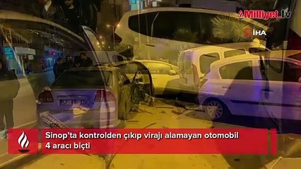 Kontrolden çıkıp virajı alamayan otomobil 4 araca çarptı