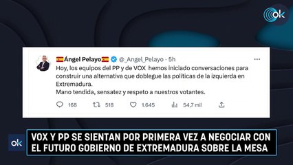 Vox y PP se sientan por primera vez a negociar con el futuro Gobierno de Extremadura sobre la mesa