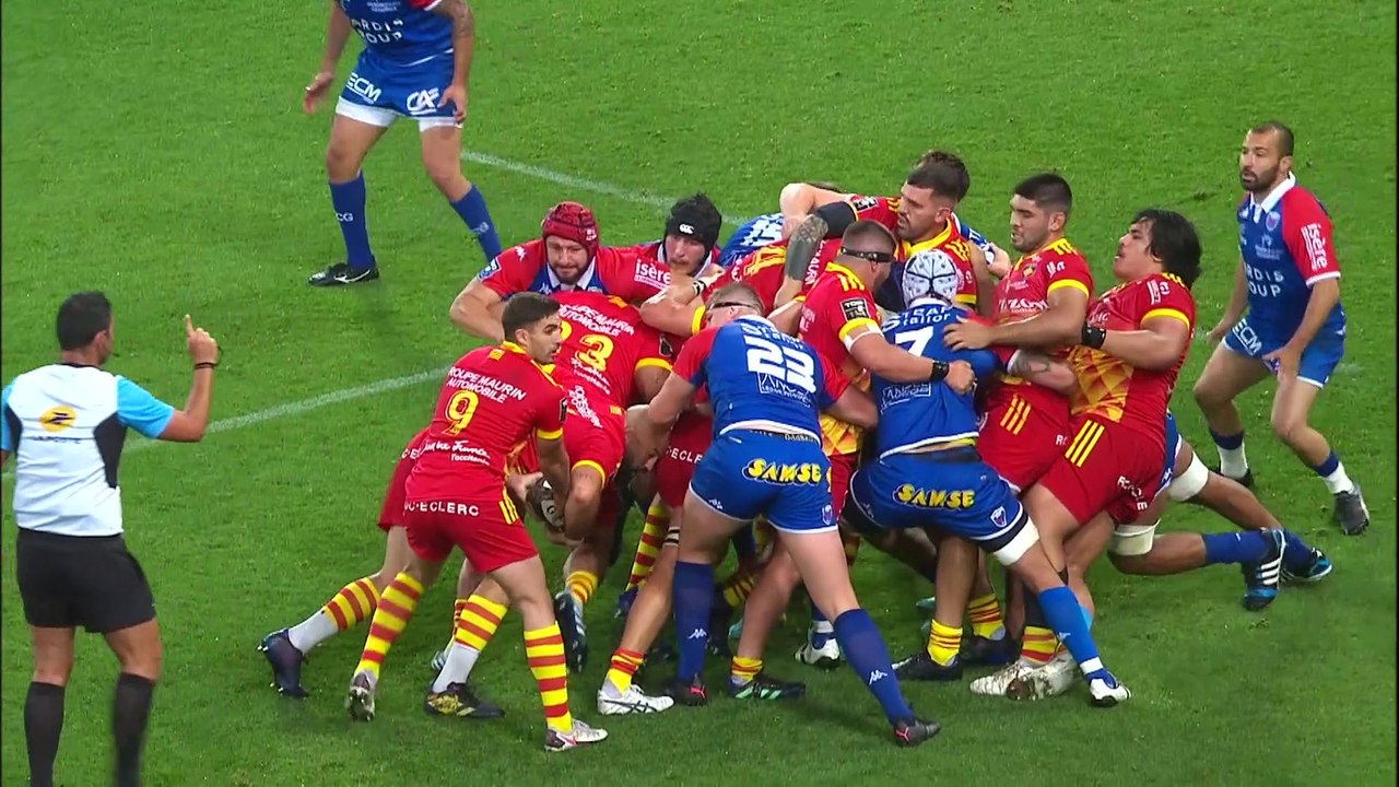 TOP 14 Essai de Jake McINTYRE (USAP) FC Grenoble Rugby USA