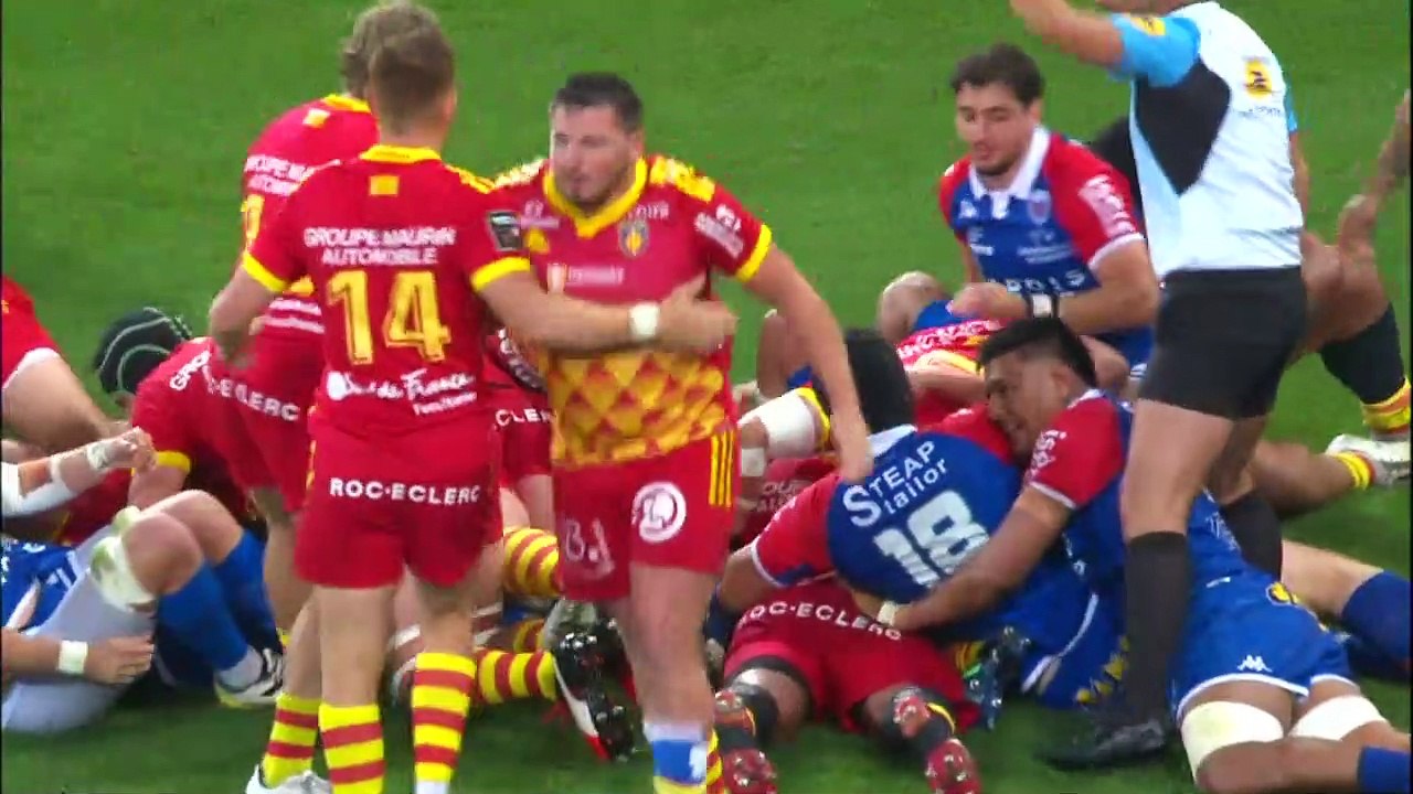 TOP 14 - Essai de Seilala LAM (USAP) - FC Grenoble Rugby - USA Perpignan - Saison 2022-2023
