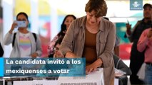 “Me siento requetebien”, dice Delfina Gómez tras emitir su voto en Texcoco
