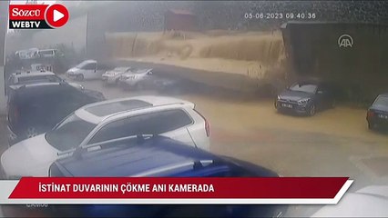 5 araç çöken istinat duvarının altında kaldı