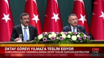 Beştepe'de devir teslim töreni! Cumhurbaşkanı Yardımcısı Cevdet Yılmaz görevi Fuat Oktay'dan devraldı