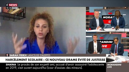 Sarah Frikh, lanceuse d’alerte sur le harcèlement scolaire, raconte dans "Morandini Live" comment, ce week-end, elle a sauvé du suicide un garçon de 13 ans qui voulait "aller rejoindre Lindsay" - VIDEO