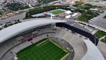 Drone footage shows preparations underway for the Champions League final venue