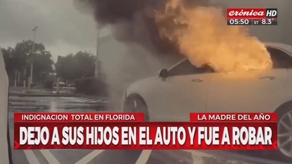 Dejó a sus hijos en el auto, se fue a robar y el vehículo se prendió fuego
