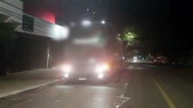 Ônibus enrosca em árvore e derruba galhos na Rua Afonso Pena