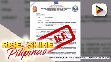 PNP: Kumakalat na memorandum hinggil sa paghahanda sa WWIII, peke