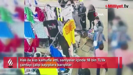 Halı ile kızı kamufle etti! Saniyeler içinde 18 bin TL'lik çantayı çaldı