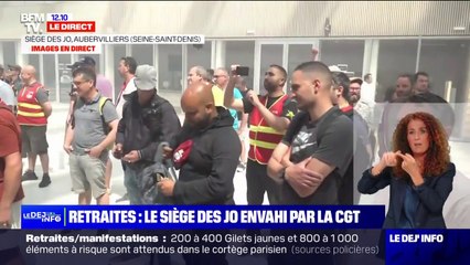 Retraites: le siège des JO à Aubervilliers envahi par la CGT