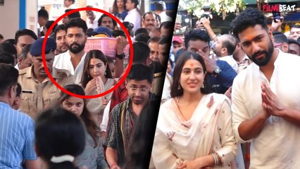 Sara Ali Khan-Vicky Kaushal ने भीड़-भाड़ और धक्का-मुक्की के बीच किए Siddhivinayak Temple के दर्शन!