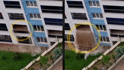 El balcón de un edificio colapsa por las inundaciones en Turquía