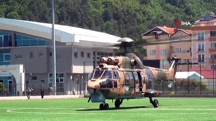 Sinop'ta selden dolayı elektriği kesilen köylere helikopterle jeneratör götürüldü
