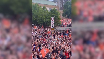 Luton FC celebrate being promoted to Premier League