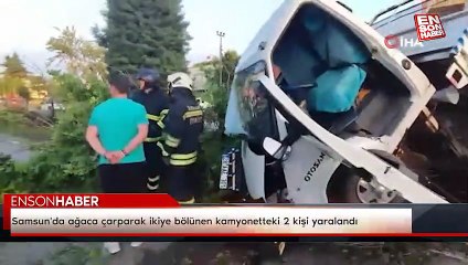 Samsun'da ağaca çarparak ikiye bölünen kamyonetteki 2 kişi yaralandı