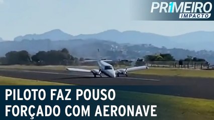 Piloto faz pouso forçado e arrasta  bico  de aeronave na pista
