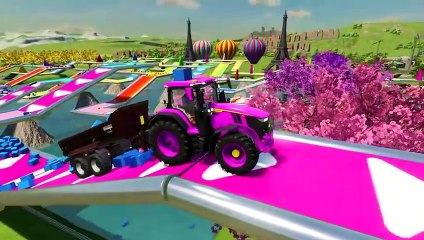 Farming Simulator 22 POKEMON TRANSPORTATION vs NEW STUNT RACE CHALLENGE WITH JOHN DEERE TRACTORS