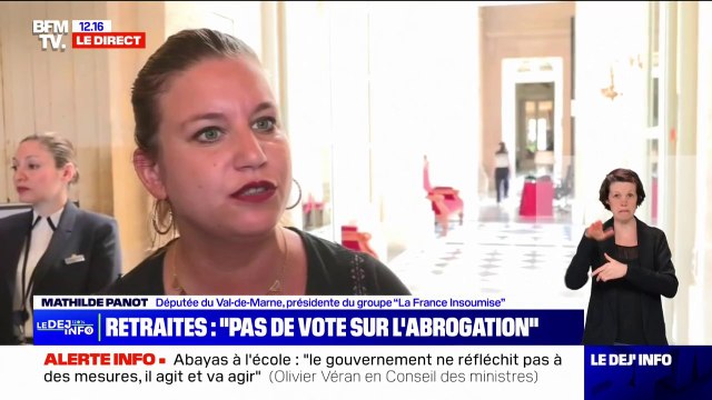 Un coup de force inacceptable : Mathilde Panot réagit aux propos de Yaël Braun-Pivet qui souhaite faire barrage aux amendements consistant à abroger le report de l'âge légal de départ à la retraite à 64 ans