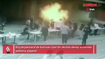 Özel bir okulda deney sırasında yaşanan patlama anı kamerada