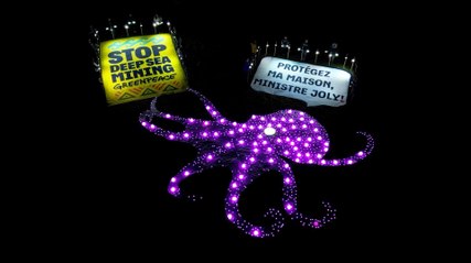 Giant Octopus Lights up in Ottawa as Protestors Urge for Deep Sea Mining Ban