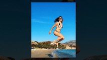 Serenay Sarıkaya bikinisiyle havaya zıplayarak poz verdi