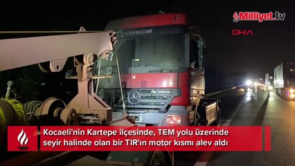 Kartepe'de seyir halindeki TIR alev alev yandı